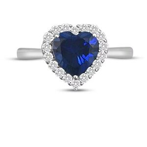 Heart Shaped Blue Lab Created Sapphire & White Lab Created Sapphire Halo Ring